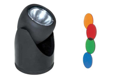 Adjustable spotlight with color filters.